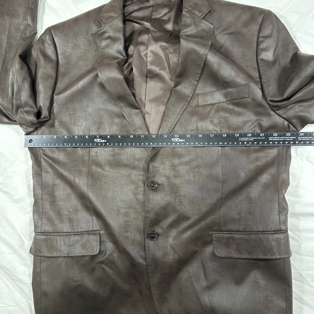 Calvin Klein Faux Leather Blazer Sport Coat Jacket Mens 46R Brown‎ Quiet Luxury